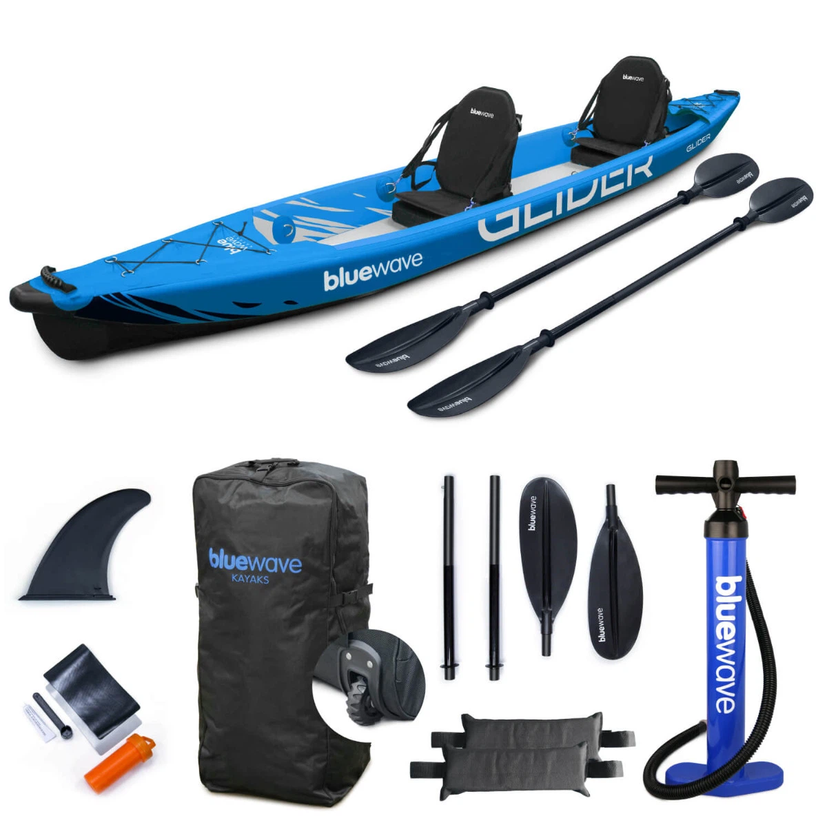 Bluewave Glider Full Drop-Stitch Double Inflatable Kayak Package – Blue