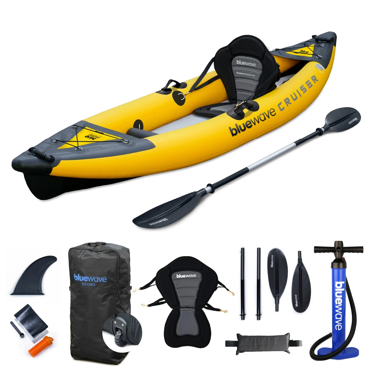 Yellow Cruiser Hybrid Drop Stitch Single Inflatable Kayak Package