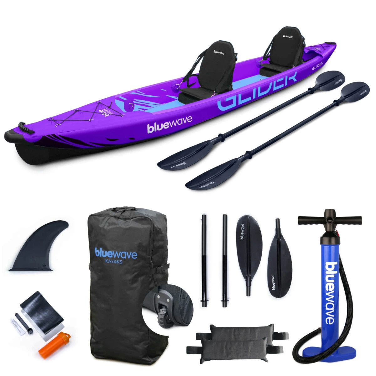 Glider Full Drop-Stitch Purple Double 2 Seater Inflatable Kayak Package